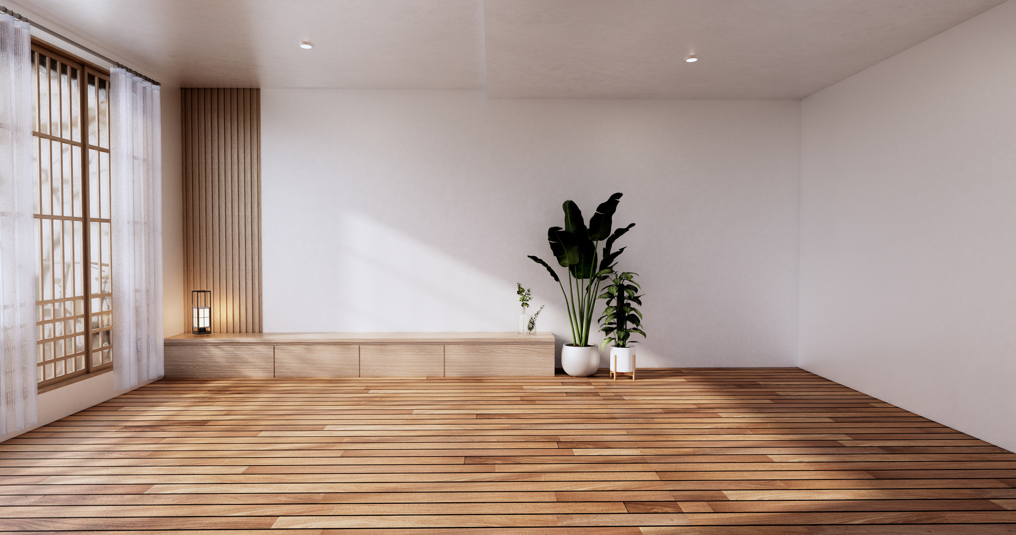 Empty Room, White Room, Clean Modern Room ,Japanese Style.3D Ren